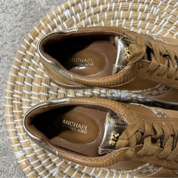 Michael Michael Kors Monique Monogram Trainer Shoes Sneakers Lace-Up in Tan 7 - Picture 5 of 11
